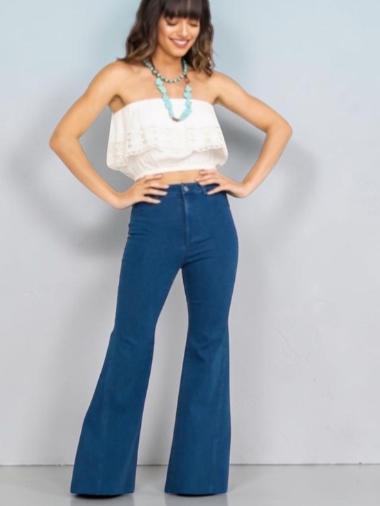 Flying Tomato Denim - EUC X·Tied Up·X [Flying Tomato] High-Rise Boho Wide Leg Flare Blue Jeans | Small